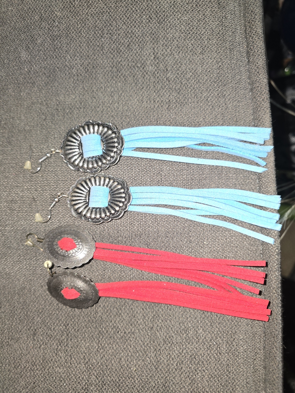 Turquoise and Red Fringe Western Drop Earrings